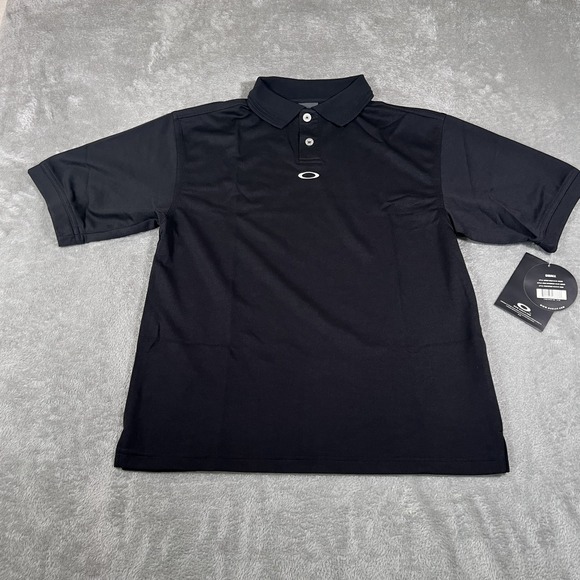 Vtg Oakley Softwear Polo Shirt Mens Small Black Performance‎ Golf Center Logo - Picture 2 of 9